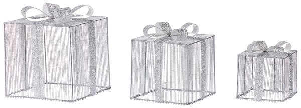Sada 3 vonkajších LED dekorácií strieborná kovová 25 x 25 x 25 cm bytová vianočná ozdoba darčeky