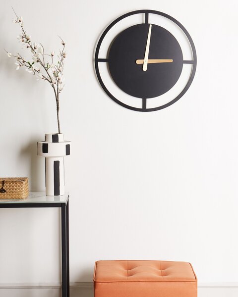 Nástenné hodiny čierna oceľ ⌀ 40 cm okrúhly tvar dizajn bez čísel moderný minimalistický štýl obývacia izba doplnky