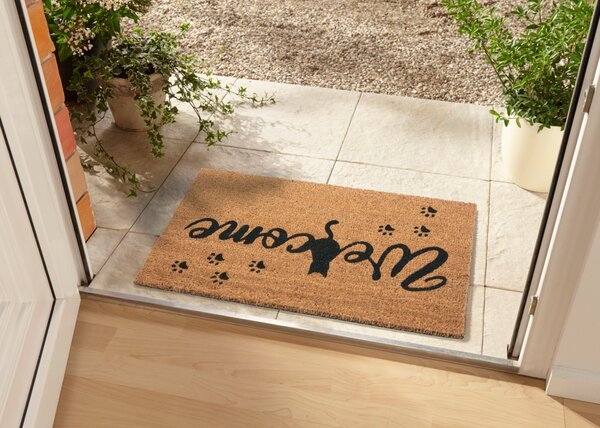 Hanse Home, Rohožka Welcome (mačka) 105666 – na von aj na doma, 45x75, hnedá, chodba / predsieň