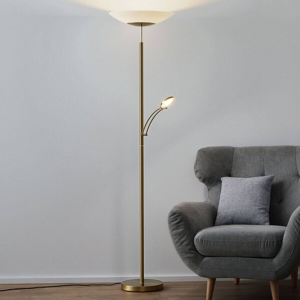 Paul Neuhaus LED stojacia lampa Alfred, mosadzná farba, stmievateľná, Mosadz / zlato, Obývacia izba / jedáleň, kov, Moderný, Zemné bodové svetlo