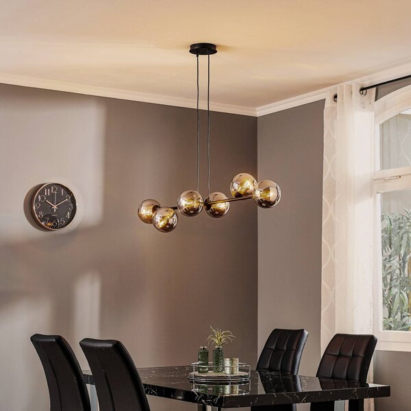 Závesné svietidlo Glassy, 6-pl., čierne, grafitové, sklo, 110 cm, Čierna, Obývacia izba / jedáleň, Sklo, Moderný, Závesné svietidlo