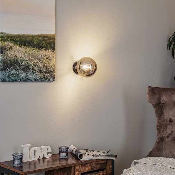 EMIBIG LIGHTING Nástenné svetlo Glassy, čierne, grafitové, sklo, E14, Ø 14 cm, Čierna, Obývacia izba / jedáleň, Sklo, Moderný, Nástenné svietidlo