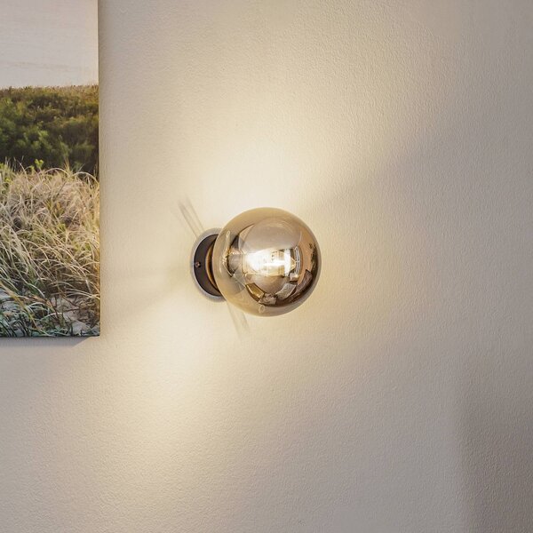 EMIBIG LIGHTING Nástenné svetlo Glassy, čierne, grafitové, sklo, E14, Ø 14 cm, Čierna, Obývacia izba / jedáleň, Sklo, Moderný, Nástenné svietidlo