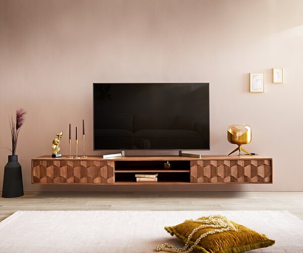 DELIFE TV stolík Fevo 240 cm akácia hnedá závesné 4 dvierka