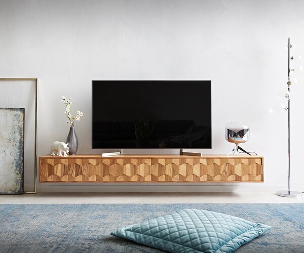 DELIFE TV stolík Fevo 220 cm akácia prírodná 4 dvierka závesný