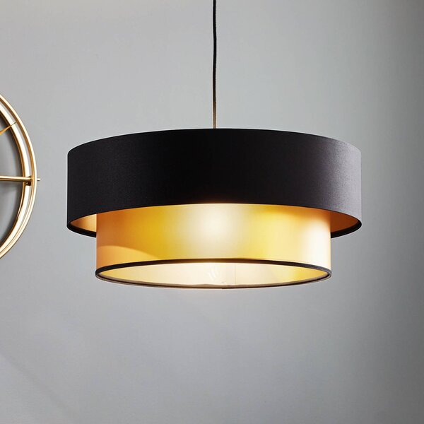 Závesná lampa Dorina, čierna/zlatá Ø 50 cm, Čierna, Obývacia izba / jedáleň, Plast, Moderný, Závesné svietidlo