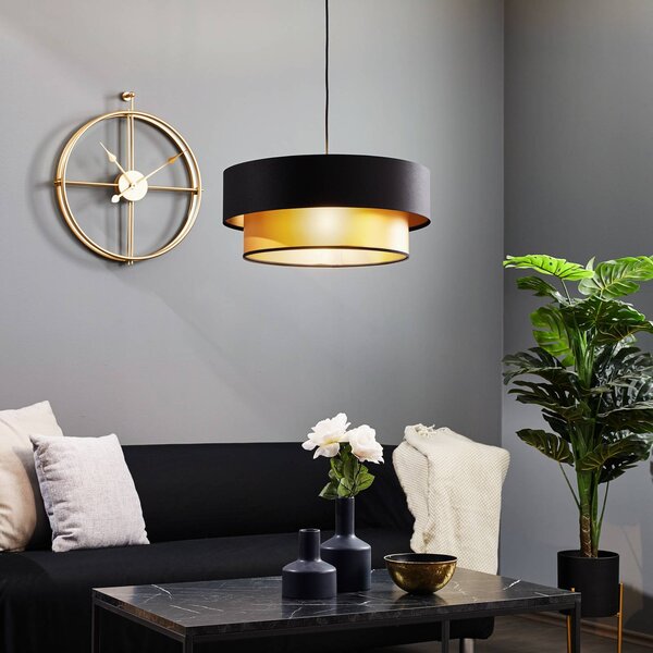 Závesná lampa Dorina, čierna/zlatá Ø 50 cm, Čierna, Obývacia izba / jedáleň, Plast, Moderný, Závesné svietidlo