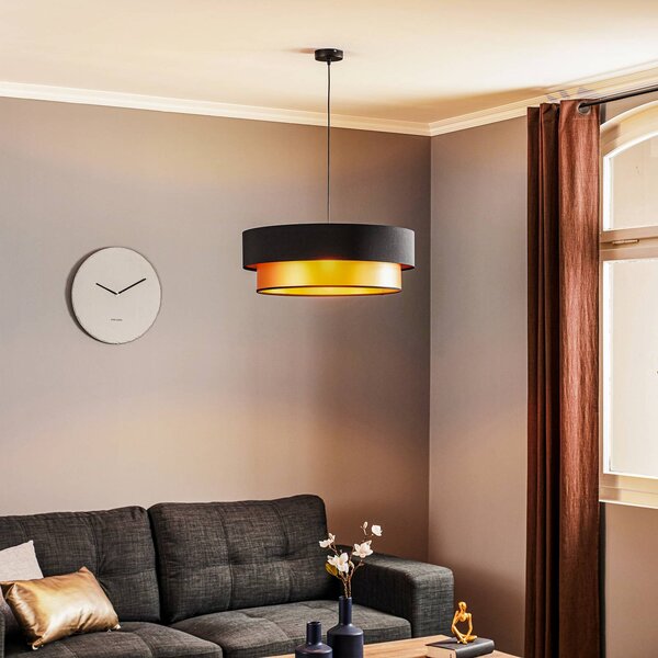 Závesná lampa Dorina, čierna/zlatá Ø 60 cm, Čierna, Obývacia izba / jedáleň, Plast, Moderný, Závesné svietidlo