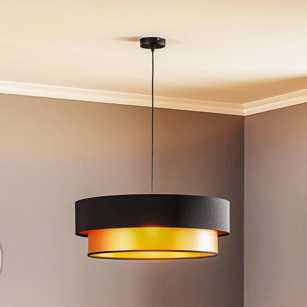 Závesná lampa Dorina, čierna/zlatá Ø 60 cm, Čierna, Obývacia izba / jedáleň, Plast, Moderný, Závesné svietidlo