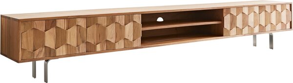 DELIFE TV stolík Fevo 240 cm akácia prírodná 4 dvierka podstava v tvare L