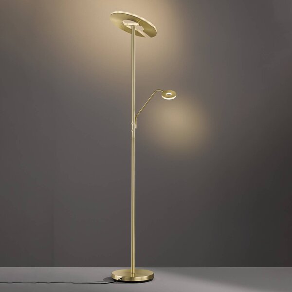 LED stojacia lampa Dent, mosadzná farba, 180 cm, 2-lampa, Mosadz / zlato, Obývacia izba / jedáleň, kov, Moderný, Zemné bodové svetlo