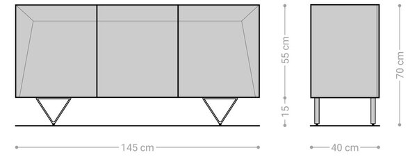 DELIFE Komoda Kayu 145x40x70 cm akácia prírodná 3 dvierka podstava v tvare V