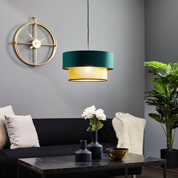 Závesná lampa Dorina, zelená/zlatá Ø 40 cm, Zelená, Obývacia izba / jedáleň, Plast, Moderný, Závesné svietidlo