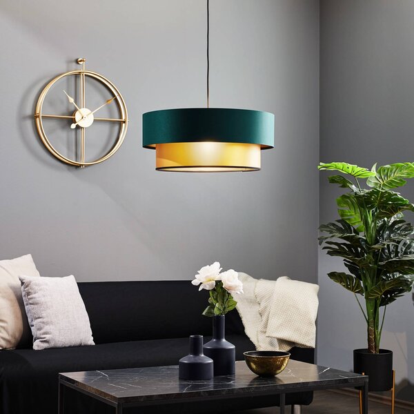 Závesná lampa Dorina, zelená/zlatá Ø 50 cm, Zelená, Obývacia izba / jedáleň, Plast, Moderný, Závesné svietidlo