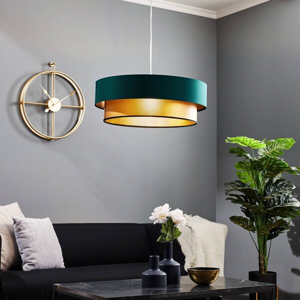 Závesná lampa Dorina, zelená/zlatá Ø 60 cm, Zelená, Obývacia izba / jedáleň, Plast, Moderný, Závesné svietidlo