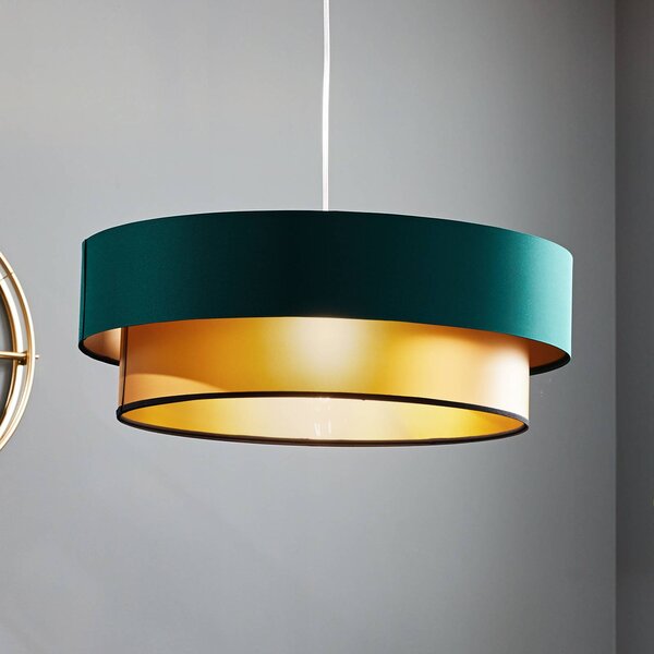 Závesná lampa Dorina, zelená/zlatá Ø 60 cm, Zelená, Obývacia izba / jedáleň, Plast, Moderný, Závesné svietidlo
