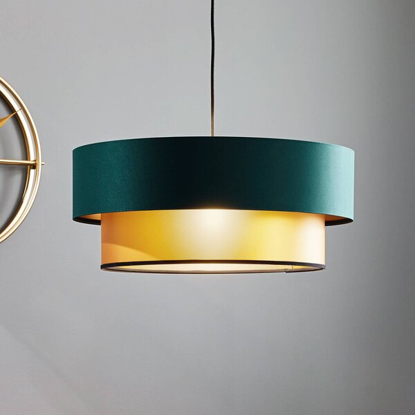 Závesná lampa Dorina, zelená/zlatá Ø 50 cm, Zelená, Obývacia izba / jedáleň, Plast, Moderný, Závesné svietidlo
