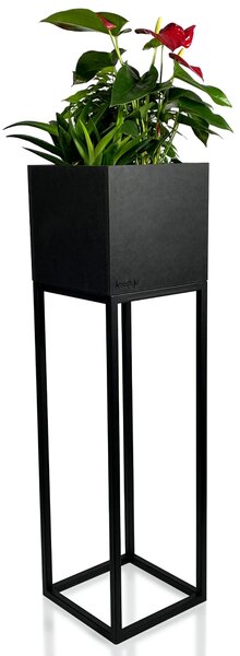 Čierny vysoký minimalistický kovový kvetináč 22X22X80 cm Čierna