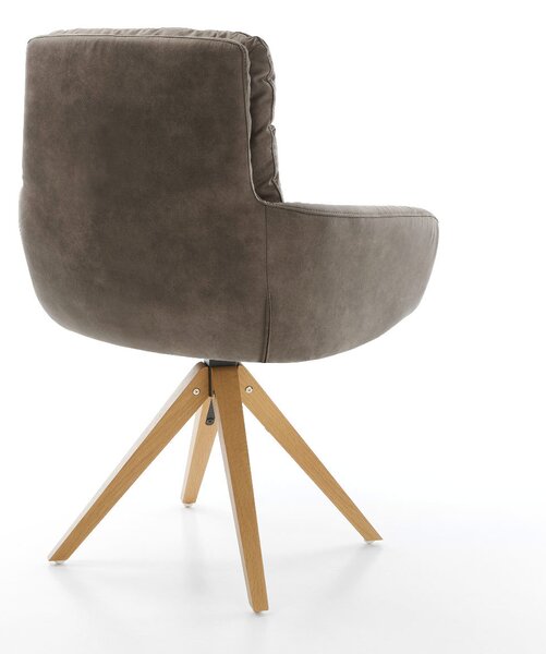 DELIFE Jedálenská stolička Abelia-Flex s opierkami mikrovlákno taupe vintage drevená podstava hranatá prírodná