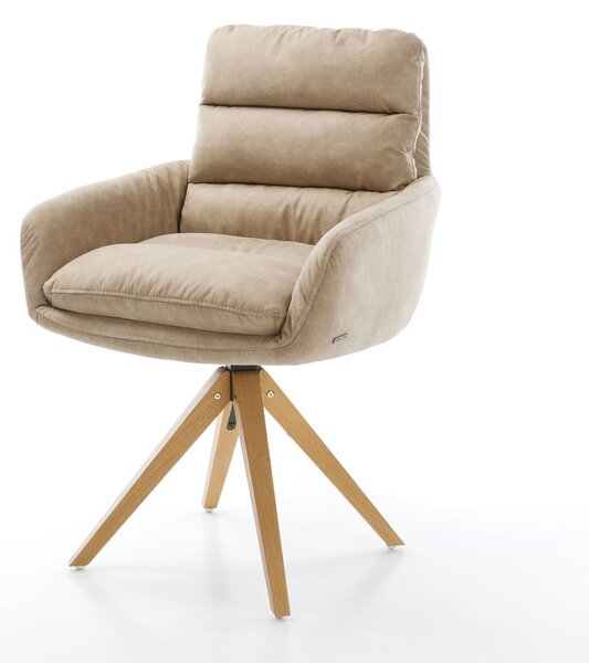 DELIFE Jedálenská stolička Abelia-Flex s opierkami mikrovlákno béžová vintage drevená podstava hranatá prírodná
