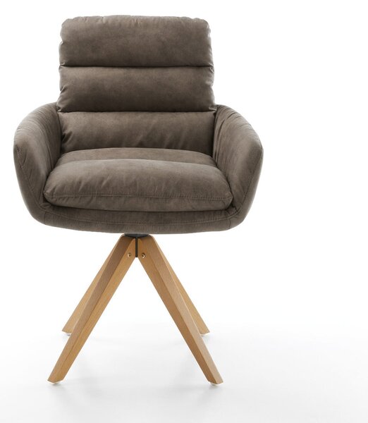 DELIFE Jedálenská stolička Abelia-Flex s opierkami mikrovlákno taupe vintage drevená podstava hranatá prírodná