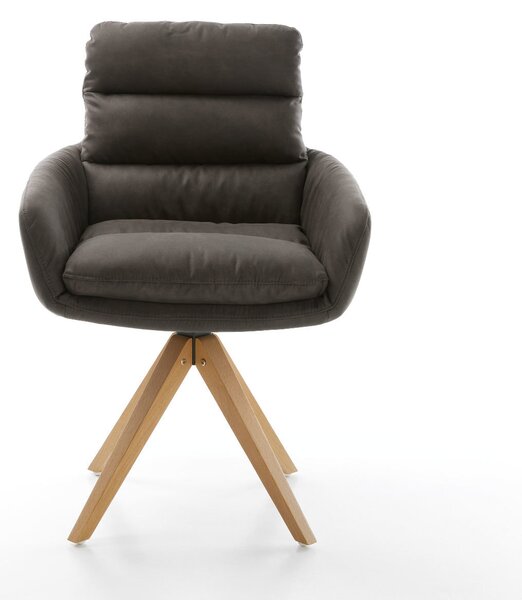 DELIFE Jedálenská stolička Abelia-Flex s opierkami mikrovlákno antracit vintage drevená podstava hranatá prírodná