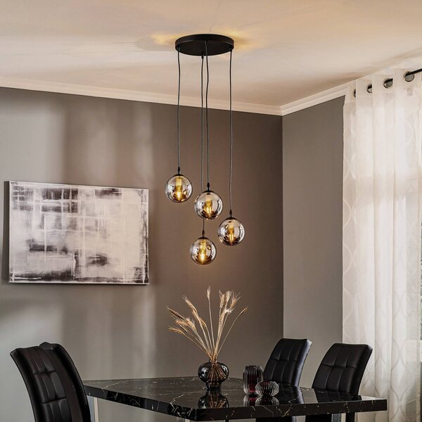 EMIBIG LIGHTING Závesné svietidlo Glassy, 4-pl., čierne, grafitové, sklo, E14, Čierna, Obývacia izba / jedáleň, Sklo, Moderný, Závesné svietidlo