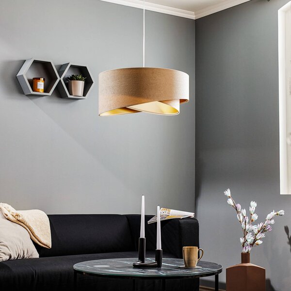 Maco Design Závesné svietidlo Vivien, dvojfarebné, krémová/zlatá, Krémová / jantárovo žltá, Obývacia izba / jedáleň, Textil / látka / hodváb, Moderný, Závesné svietidlo