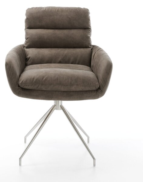 DELIFE Jedálenská stolička Abelia-Flex s opierkami mikrovlákno taupe vintage krížová podstava zúžená nerezová oceľ