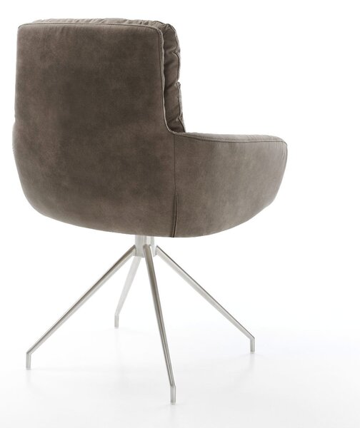 DELIFE Jedálenská stolička Abelia-Flex s opierkami mikrovlákno taupe vintage krížová podstava zúžená nerezová oceľ