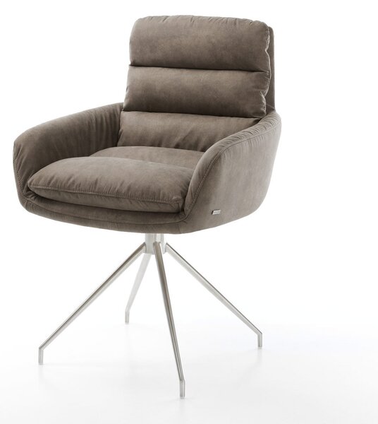 DELIFE Jedálenská stolička Abelia-Flex s opierkami mikrovlákno taupe vintage krížová podstava zúžená nerezová oceľ