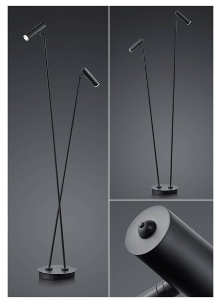 Stojaca LED lampa Tom, 2-plameňová, čierna, Čierna, Obývacia izba / jedáleň, Nehrdzavejúca oceľ, Moderný, Stolová lampa
