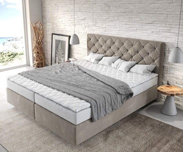 DELIFE Boxspring posteľ Dream-Great 180×200 cm mikrovlákno béžová s matracom a topperom