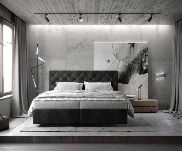 DELIFE Boxspring posteľ Dream-Great 180x200 cm mikrovlákno antracitová vintage s matracom a topperom