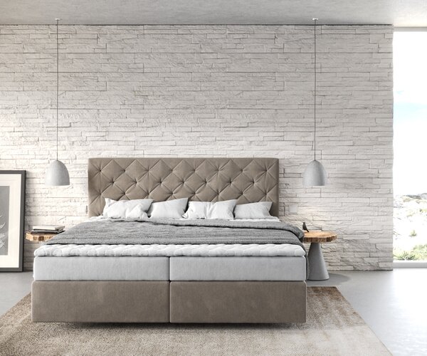 DELIFE Boxspring posteľ Dream-Great 180×200 cm mikrovlákno béžová s matracom a topperom