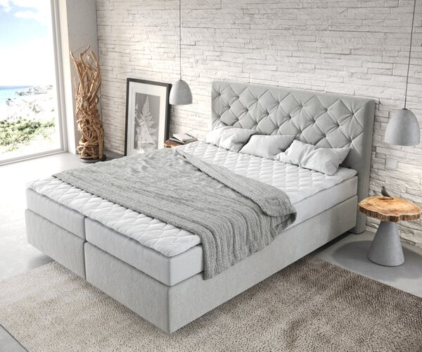 DELIFE Boxspring posteľ Dream-Great 160x200 cm mikrovlákno strieborno-šedá s matracom a topperom