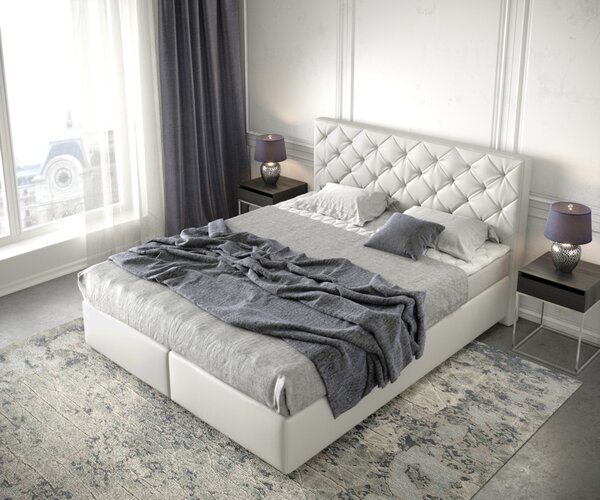 DELIFE Boxspring posteľ Dream-Great 160×200 cm umelá koža biela s matracom a topperom