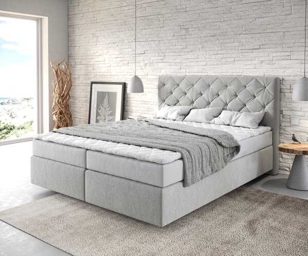DELIFE Boxspring posteľ Dream-Great 160x200 cm mikrovlákno strieborno-šedá s matracom a topperom