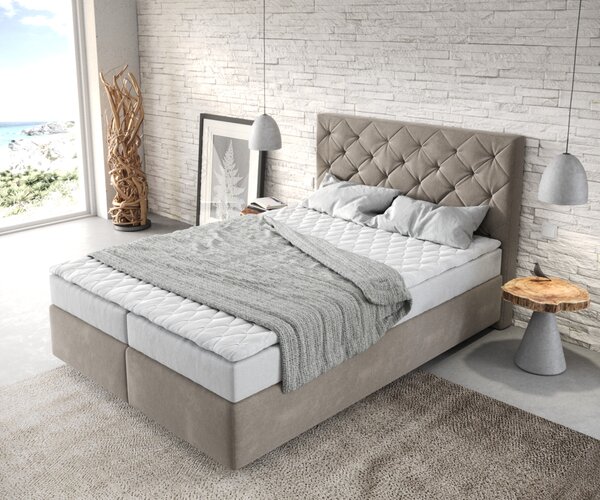 DELIFE Boxspring posteľ Dream-Great 140x200 cm mikrovlákno béžová s matracom a topperom