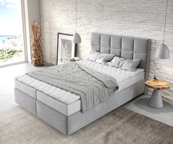 DELIFE Boxspring posteľ Dream-Fine 140×200 cm mikrovlákno sivá s matracom a topperom