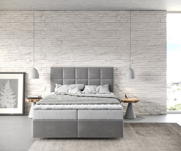 DELIFE Boxspring posteľ Dream-Fine 140×200 cm mikrovlákno sivá s matracom a topperom
