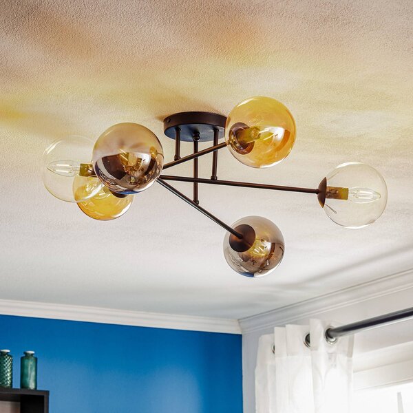 EMIBIG LIGHTING Stropné svietidlo Glassy, čierne, grafitové/jantarové/čisté, 6-pl., Čierna, Obývacia izba / jedáleň, Sklo, Moderný, Stropné svetlo