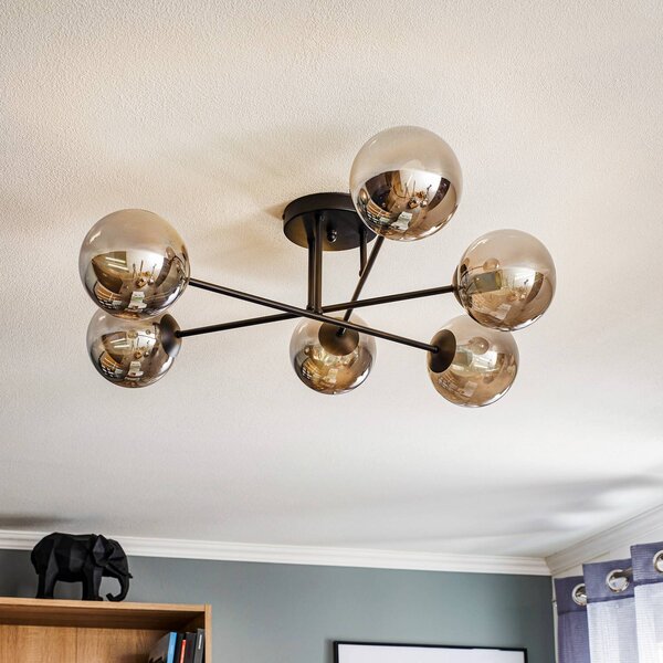 EMIBIG LIGHTING Sklenené stropné svietidlo, čierna farba, grafit, sklo, 6 svetiel, E14, Čierna, Obývacia izba / jedáleň, Sklo, Moderný, Stropné svetlo