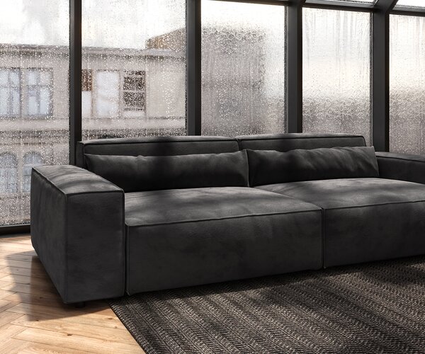 DELIFE Veľká pohovka Sirpio XL 270x130 cm mikrovlákno čierna s taburetom