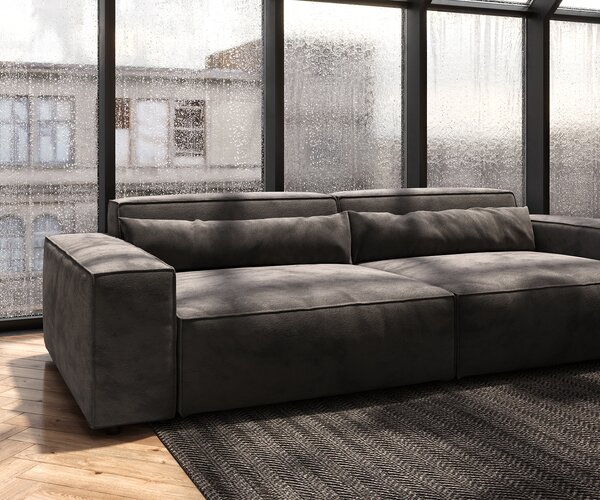 DELIFE Veľká pohovka Sirpio XL 270x130 cm mikrovlákno khaki-hnedá s taburetom