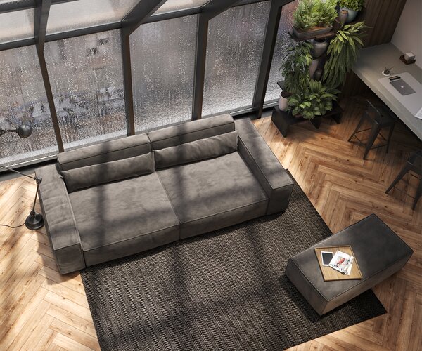 DELIFE Veľká pohovka Sirpio XL 270x130 cm mikrovlákno khaki-hnedá s taburetom