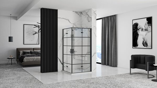 Štvorcový sprchovací kút REA MOLIER BLACK DOUBLE 80x80 cm, čierny/transparent - bez vaničky