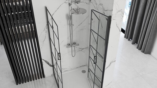 Štvorcový sprchovací kút REA MOLIER BLACK DOUBLE 80x80 cm, čierny/transparent - bez vaničky