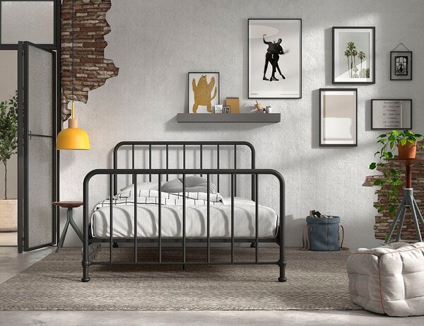 Čierna kovová jednolôžková posteľ s roštom 140x200 cm BRONXX – Vipack
