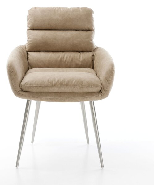 DELIFE Jedálenská stolička Abelia-Flex s opierkami mikrovlákno béžová vintage 4-nohá zúžená nerezová oceľ